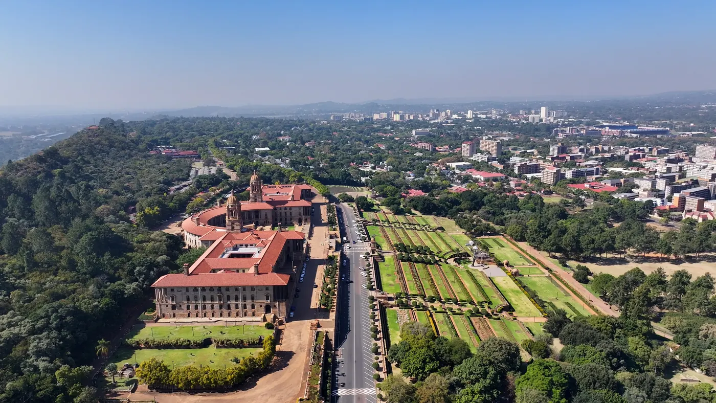 Union Buildings and gardens, Pretoria, from the air
