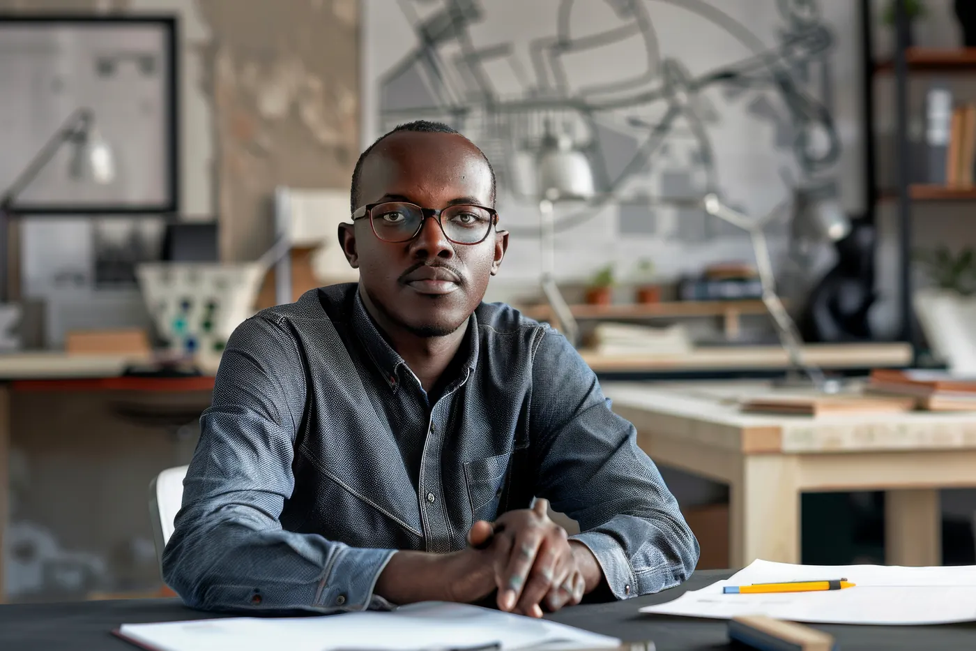 Architect at his desk in a design studio